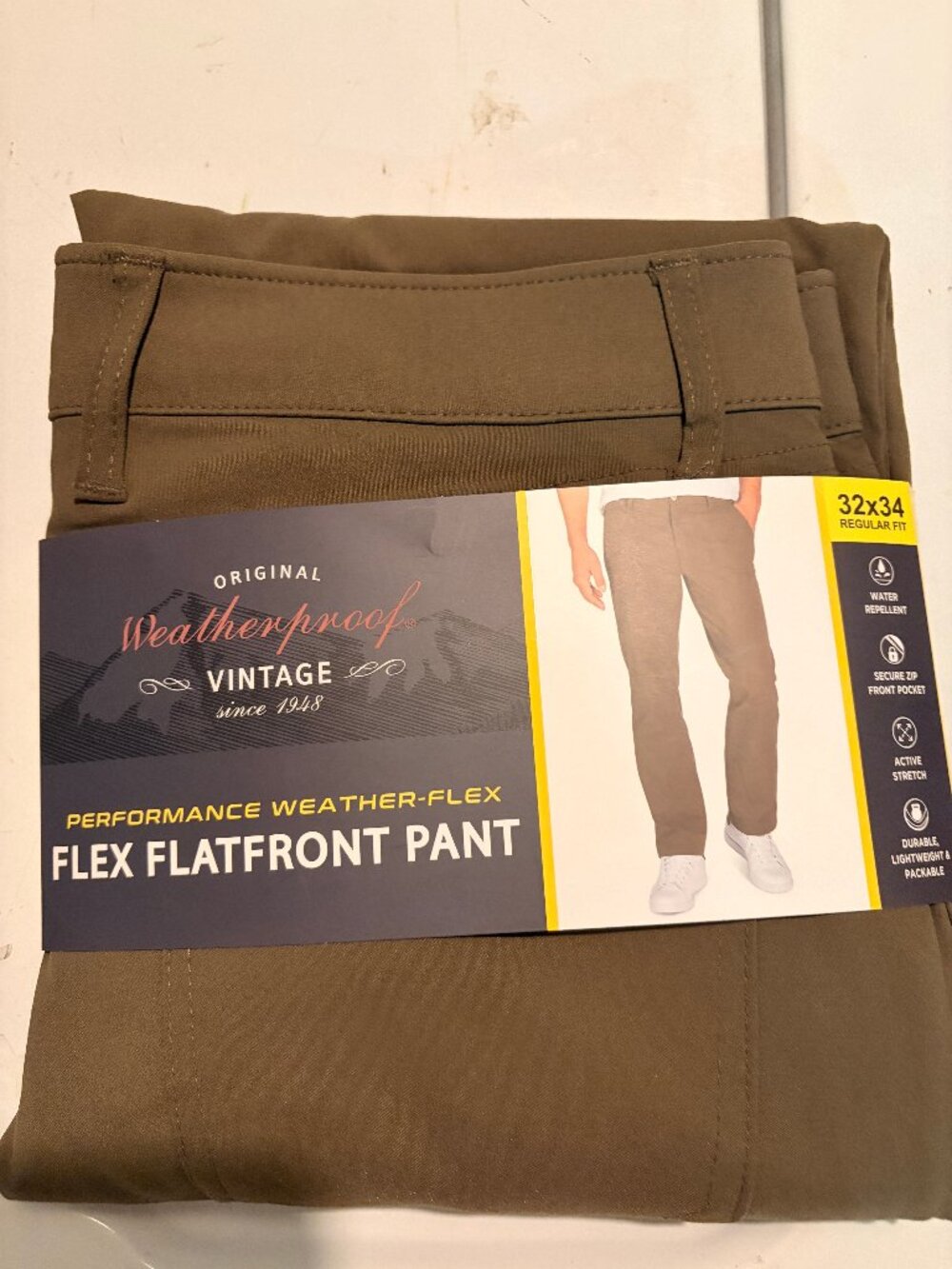 Weatherproof Mens Flex Flatfront Pants Olive Green Weather-Flex Work Pants 32x34